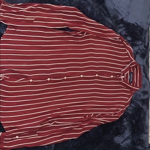 Striped Dark Red Long Sleeve Button Down Zara Men
